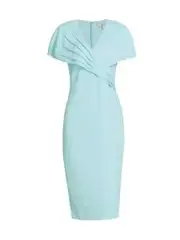 Badgley Mischka $475 Pleated Wrap Classic Sheath Dress in Azure Blue Size 10 NWT