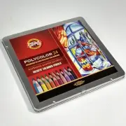 Koh-I-Noor Polycolor 24 Artists Colored Drawing Pencils In Storage Tin NOS