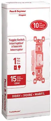 Legrand 660IGCP8 Pass & Seymour Single Pole Toggle Light Switch, 15-Amp