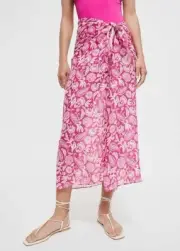 Witchery Skirt Womens Medium Large Pink Floral Paisley Linen Blend Sarong Beach