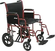 [Drive Medical] Bariatric Heavy Duty Transport Wheelchair with Swing-away Footrest, Red, 22"