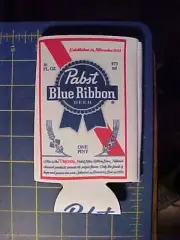 NEW UNUSED PABST BLUE RIBBON 16oz CAN KOOZIE LOGO ON WHITE! PBR COOZIE ONE PINT