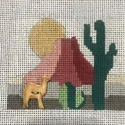 Hand Painted Needlepoint Canvas Desert Scene with Ceramic Camel Embellishment