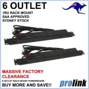 2 PACK - Rack Mount PDU 19" Power board 6 Way GPO 1RU Strip Rail - CLEARANCE!!