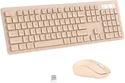 Wireless Keyboard and Mouse, 2.4GHz Cordless Keyboard Mouse Combo, Optical Mouse, Plug and Play USB Receiver, Compatible with Windows, Mac, Laptop, and PC（Milk Tea）