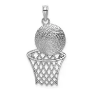 14k White Gold Diamond-Cut Basketball and Net Charm