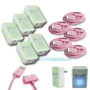 5X 4 USB PORT WALL ADAPTER+10FT CABLE POWER CHARGER PINK FOR IPHONE 4S IPOD IPAD