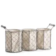 13" Decorative Brown Chicken Wire and Linen Storage Basket