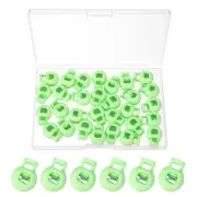 30 Pcs Round Cord Lock Single Hole Spring Loaded Toggle Stoppers with Box Green