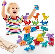 CYZAM 26 Dinosaurs Matching Letter Learning Game, Wooden Stacking Dinosaur Toys, Montessori Alphabet ABC Learning Toys, Educational Preschool Dinosaur Puzzle Toy for Toddlers Boys Girls