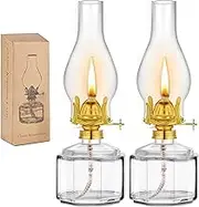 Houselden 2 Pieces Large Glass Kerosene Oil Lamps, Lantern Vintage Oil Lamps for Indoor Use Decor Chamber, Hurricane Lamp, Home Lighting Clear Kerosene Lamp Lantern, Classic Vintage Glass (2)