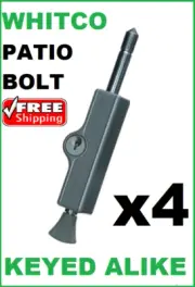 4x WHITCO PATIO BOLT W2206311C4 KEY SLIDING DOOR LOCKABLE KEYED ALIKE SILVER