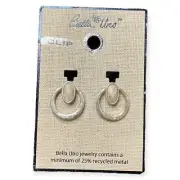 New BELLA UNO Hammered Silver Tone Door Knocker Clip On Drop Earrings