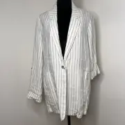 C&C California Blazer Linen Roll Tab Striped Jacket Soft Structure Flowy NWT