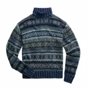 RRL Ralph Lauren Indigo Blue Fair Isle Turtleneck Sweater-MEN- XL