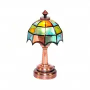 Dolls House Tiffany Table Lamp Multi Coloured Shade Bronze LED Battery Light