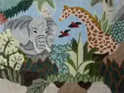 Rosalie Hand-Painted JUNGLE ANIMALS Elephant Giraffe Birds Needlepoint Canvas