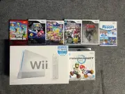 Nintendo Wii White Console + Mario kart Wii· Both (Brand New) In Box + 6 Games