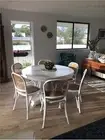 STEWART HAMPTONS WHITE SOLID MAHOGANY ROUND TRESTLE DINING TABLE