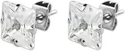 [DENI] 2 x 8mm Large Square Cubic Zirconia Stone Earrings Impressive Shine 925 Sterling Silver for Teens Men College 8mm Sterling Silver No Gemstone, 8mm, Sterling Silver, No Gemstone