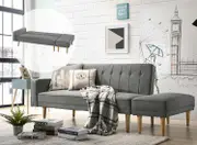 3 Seater Fabric Sofa Bed with Ottoman (Light Grey)
