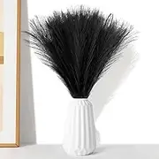 28Pieces Artificial Pampas Grass, Fake Dried Pampas Grass Vase Filler, Artificial Fake Flowers Fluffy Grass Living Room Kitchen Wedding Boho Decor(Black)