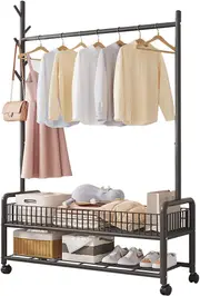 Multipurpose Clothes Rack with Wheels and Shelves