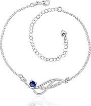 [TG TONGU] Tongu Sapphire Anklet 925 Silver Beach Ankle Bracelets Diamond Anklet for Women and Girls Silver Anklet,1.97 x 1.18 x 1.97 inches