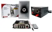 PA Power Horn Speaker 100 Watt Indoor Outdoor w/ HiFi Amplifier and Power Supply