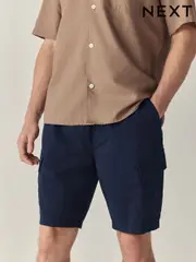 Navy Elasticated Waist Cargo Shorts (AL5574) | $51