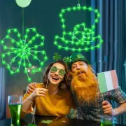St. Patrick’s Day Decor Lights,2Pcs Metal Frame Green Clover&Hat timer