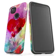 For Google Pixel 4a Case Tough Protective Cover Heart Painting
