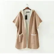 ZARA KNIT Wool blend Hooded Cape Coat With Piping Size M