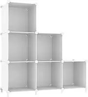 HOXHA 6 Cubes Storage Organizer, Bookcase, Display Shelf with Wooden Mallet, Cabinet Storage for Kids, Adult, Office, Bedroom, Bathroom, White