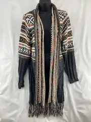 Haptics by Holly Harper Charcoal Ethnic Fringe Tassel Open Cardigan Size S NWT