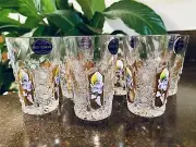 NWT 6 Czech Bohemian Bohemax Hand Cut Crystal Enamel Whiskey Wodka Shot Glasses