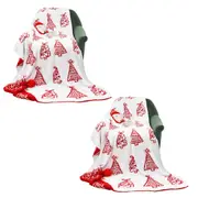 SOGA 2X 130x170cm Throw Blanket Red Christmas Tree Half Fleece for Holiday Season Cozy