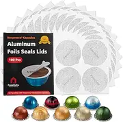 [Fanativita] Universal Aluminum Foil Seal Lids for Nespresso Pods Vertuo, Compatible with Nespresso Vertuo Reusable Pods, 100Pcs Coffee Pods Covers (62mm)