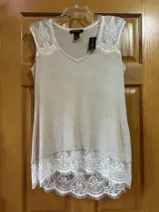 White House Black Market Tank Top White Lace Light Tan Size Small NWT