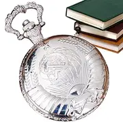 [Generic] Classic Pocket Watch, Arabic Numerals Scale Vintage Clock, Embossed Clock Fashion Accessories, Portable Clock with Chain for Birthday, Fathers Day, Silver, Refer to description, Unisex