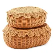 2 Pcs Hand Woven Rattan Basket Scalloped Basket Wicker Storage Basket
