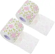 SAFIGLE 2 Rolls Decorative Toilet Paper with Rose Flower Print Bamboo Pulp Paper Towels Tissue Rolls for Kitchen Bathroom Hotel Restaurant