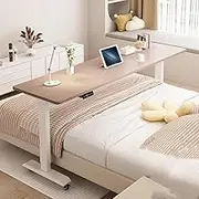 CUPKEE Over The Bed Table with Wheels for Easily Move Overbed Table, Electric Lifting Adjustable Height 75-103Cm, Over Bed Computer Table for Working Studying,C,210cm
