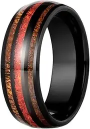 [Wozya] 8 mm Tungsten Carbide Wedding Rings for Men Women White Shell Opal Chip Koa Wood Inlay Engagement Polished Comfort Fit