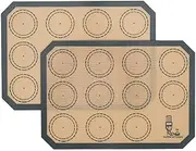 Non Stick Silicone Baking Mats Set Quarter Sheet Macaron - 2 Small Toaster Oven Silicon Baking Liners for Cookies and Bread Making,8.2"x11.6",by Folksy Super Kitchen(Grey)