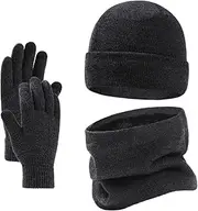 [liuyffan] Scarf Gloves Boys Autumn Winter Warm Hat Scarf Gloves Three Piece Plush Knitting Wool Hat Cold Proof Headgear, Gy2, One Size