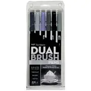 Tombow Dual Tip Brush Pens Greyscale 6 Pack