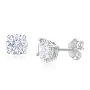 Sterling Silver Zirconia Round 6.55mm White Stud Earrings