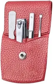 Nail Clippers Set Travel Set for Nail Clippers Stainless Steel Nail Clippers Set for Men and Women, Personal Nail Care Tools, Manicure Set with Portable Leather Bag, Set of 4 Manicure Set (Red