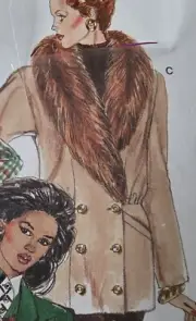 1980s Double Breasted Blouson Coat Fur Collar Jacket Burda 4119 Sewing Pattern